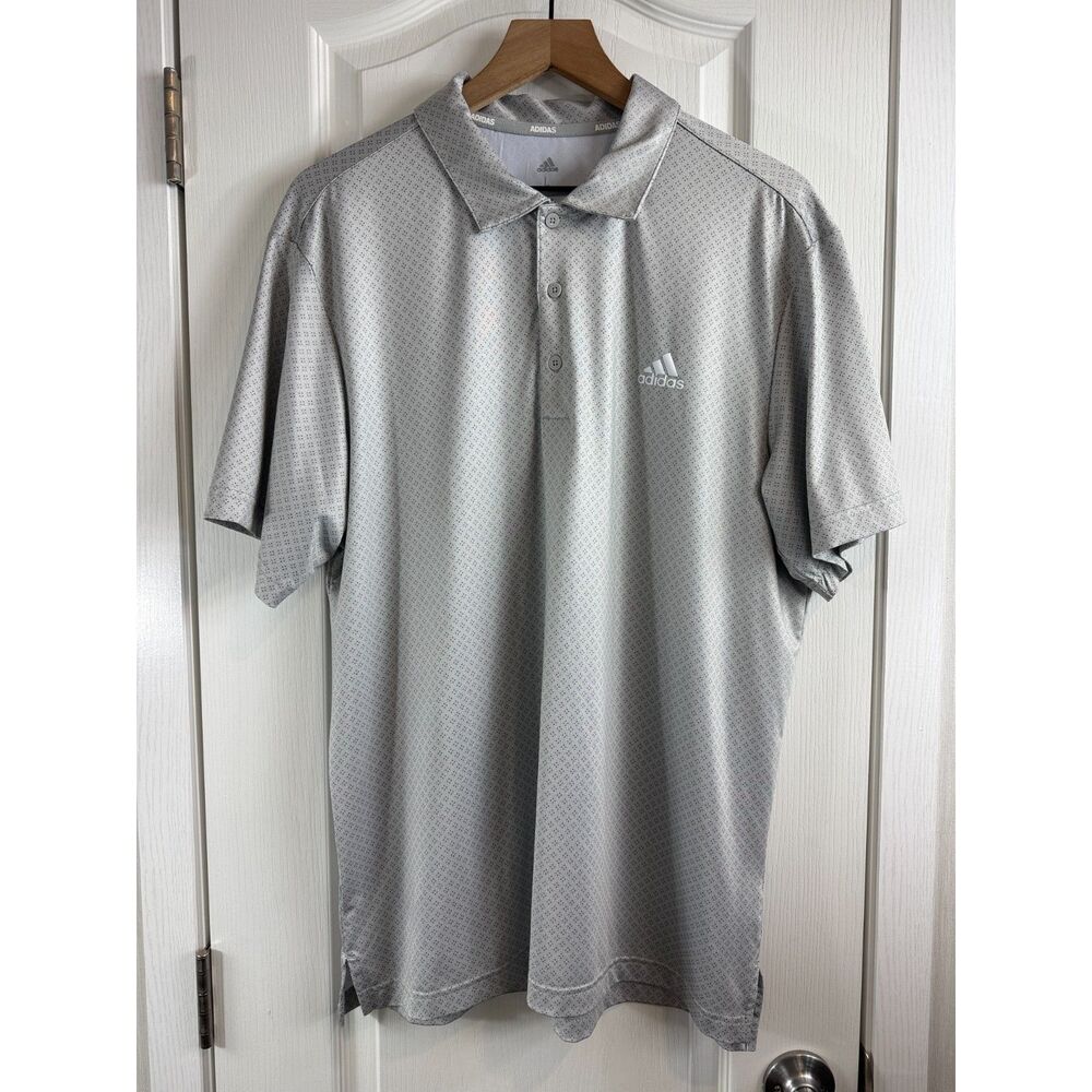 Adidas Golf Men's Large Polo Shirt Gray Micro Dot Performance Short Sleeve